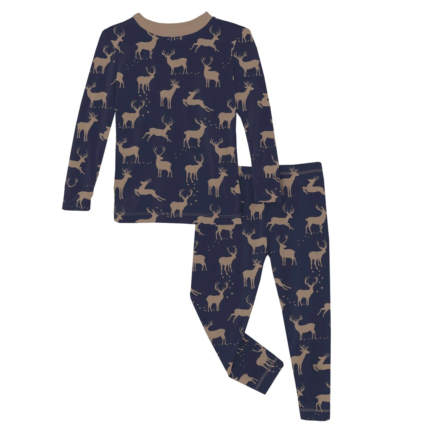 Children's navy pajama set with deer pattern