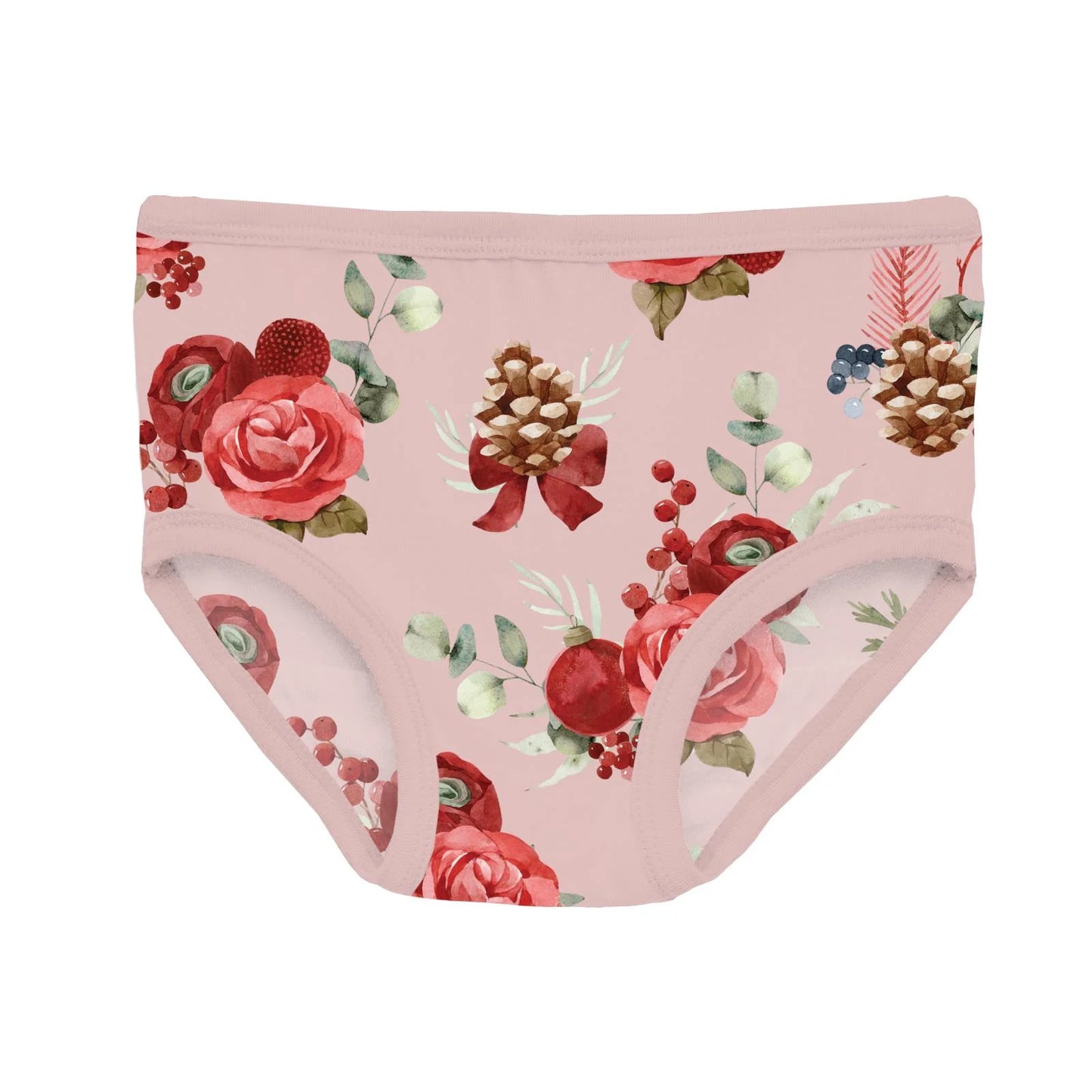 Floral-patterned underwear on a pink background