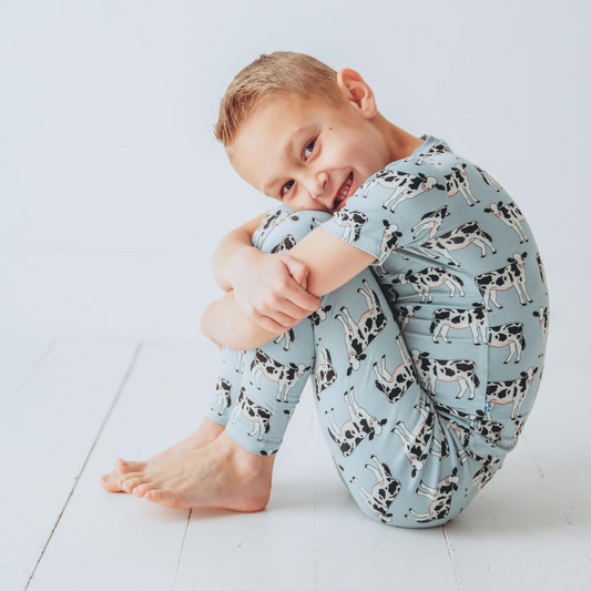 Jade Cows Short Sleeve Pajama Set (Pants)