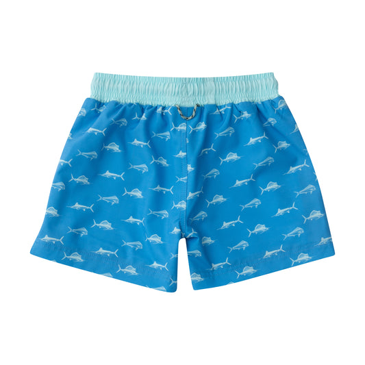 Marina Fish Print Boogie Board Swim Trunk