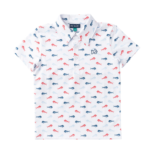 Americana Fish Print Performance Polo