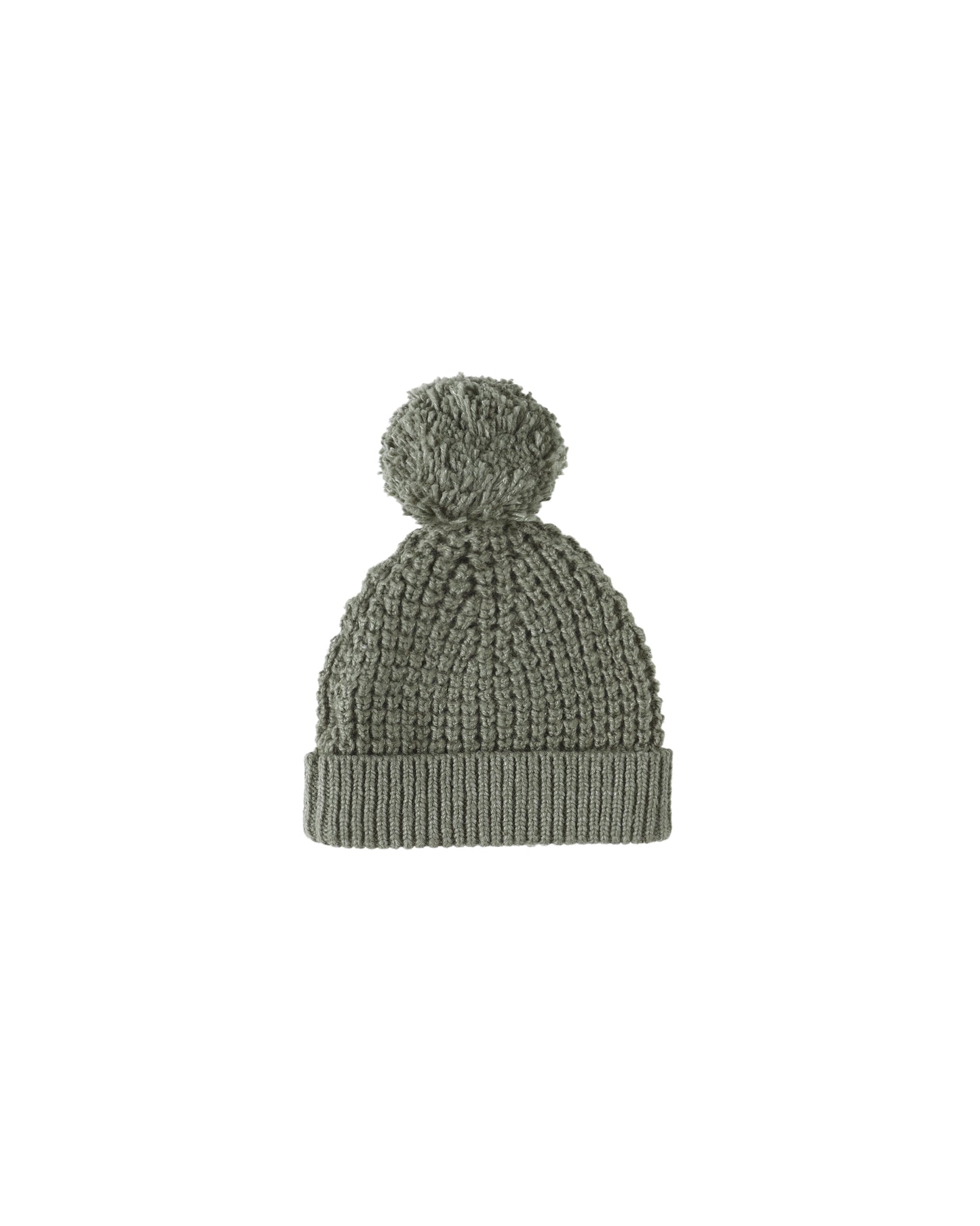 Green knitted beanie with pom-pom