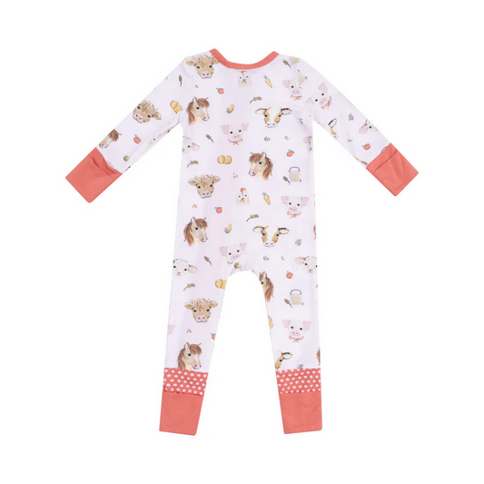 2 Way Zipper Romper // Vintage Animals Faces Pink