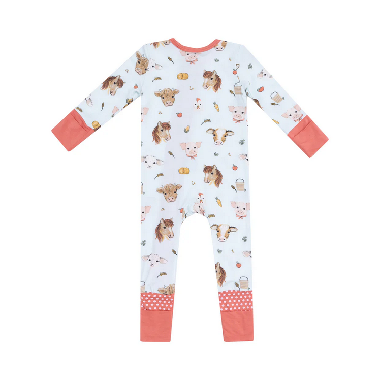 2 Way Zipper Romper // Vintage Animals Faces Blue