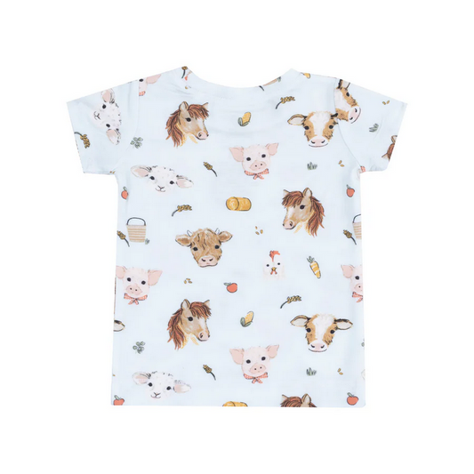 Short Sleeve Pajama Set // Vintage Animals Faces Blue