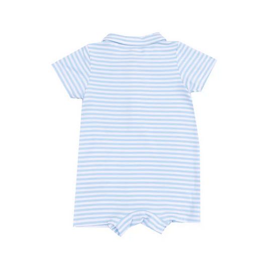 Polo Shortie with Applique // Golf Blue Stripe