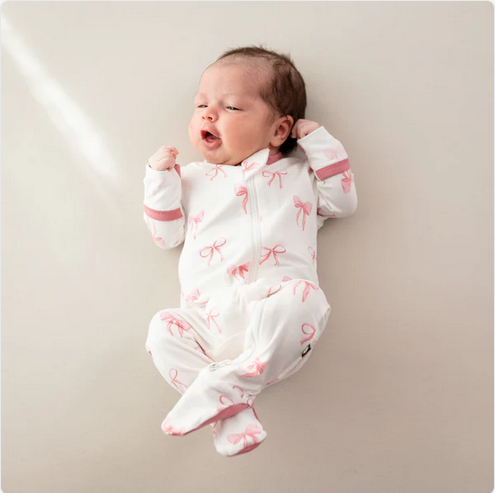 Zippered Footie in Bow Print