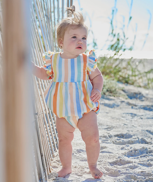 Multi Stripe Woven Tassle Bubble Romper