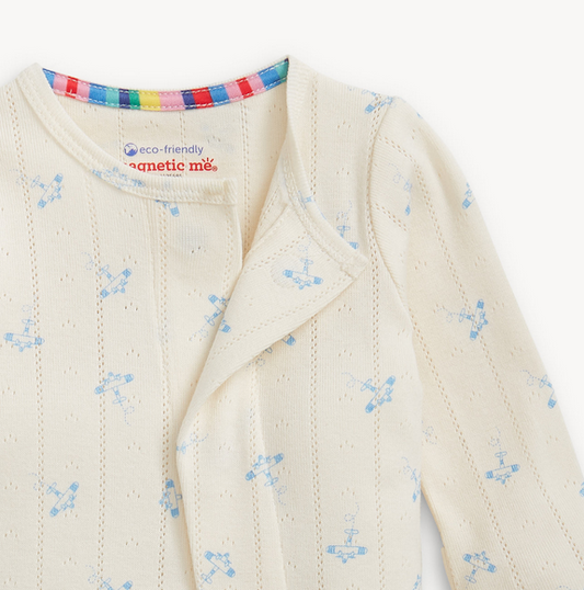 Airplane Pointelle Magnetic Footie