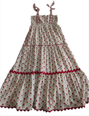 Genelia Layered Dress // White with Red Floral Print