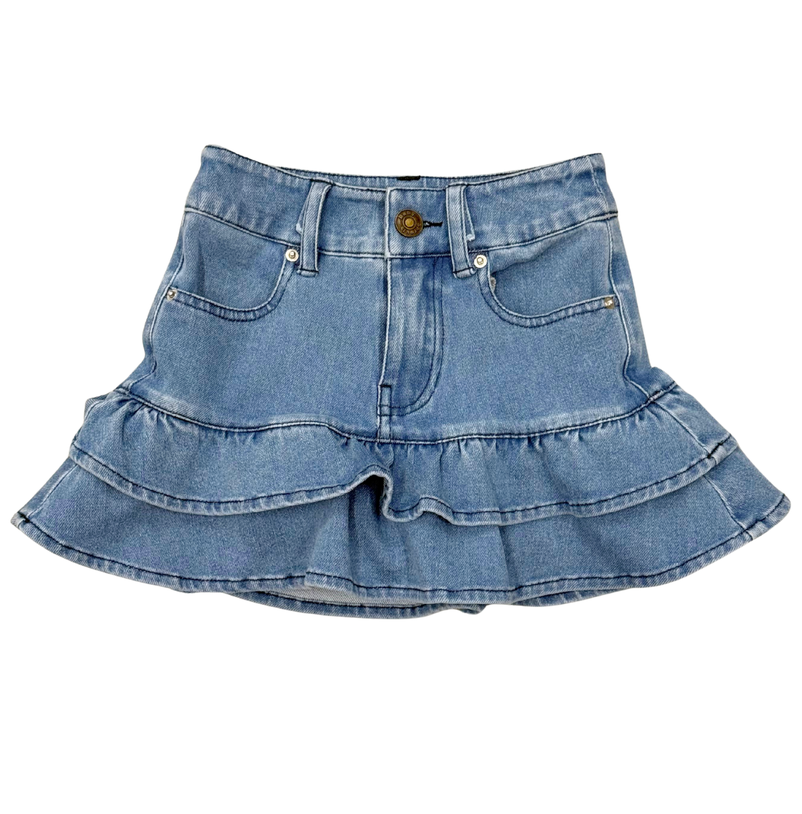 Double Tiered Denim Skirt // Medium Wash