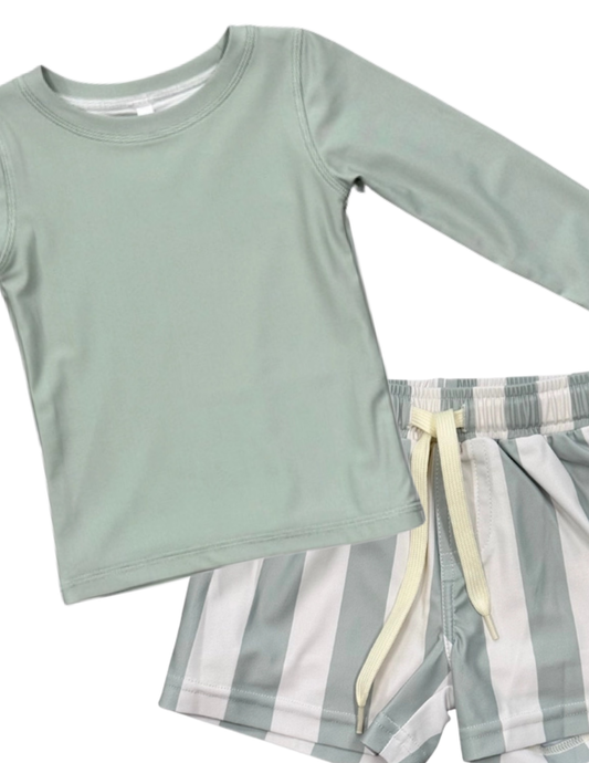 Aqua Grey Stripe Boys Swim Set