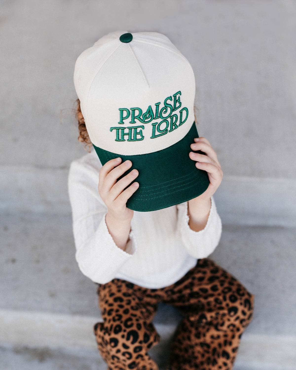 Praise the Lord Christian KIDS Hat - Dark Green & Off-White