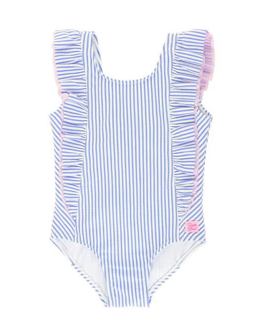 Girls Periwinkle Blue Seersucker Waterfall One Piece