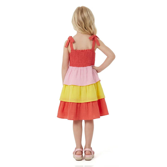 Red Gauze Tiered Dress