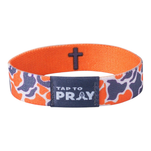 Tap To Pray® Wristband // Team Camo - Orange & Grey
