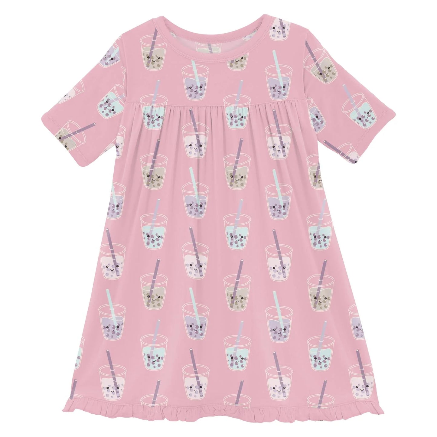 Cake Pop Boba Short Sleeve Swing Dress