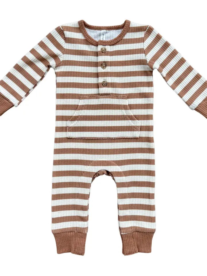 Waffle Romper // Caramel Stripe