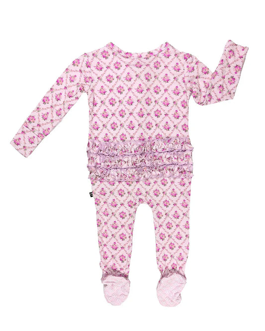 Caroline Ruffled Ruffled Zippered Footie