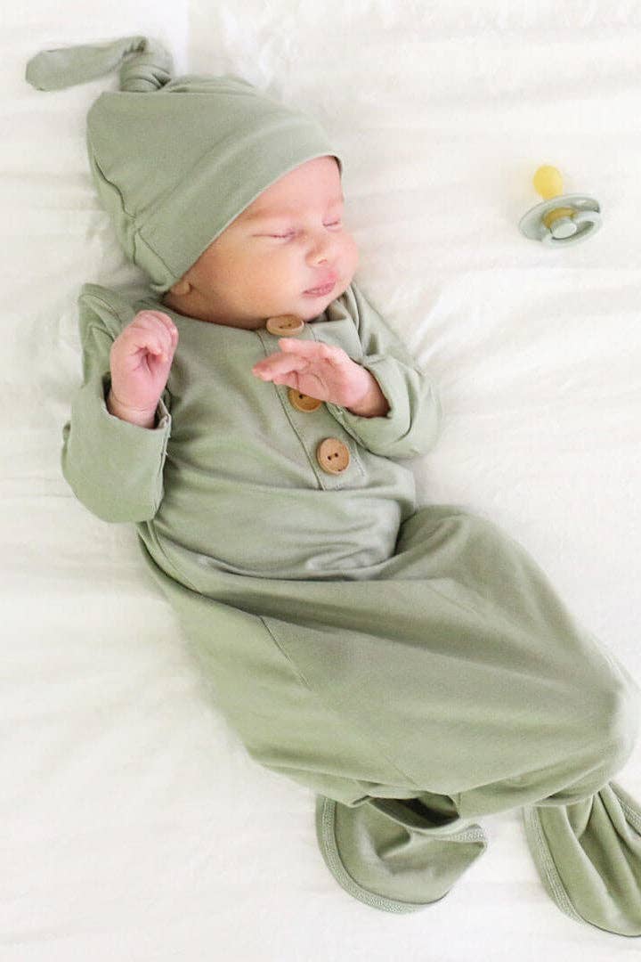 Bamboo Baby Knot Gown & Hat // Solid Moss