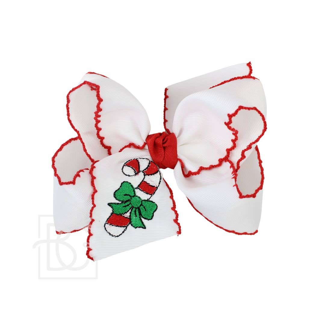Christmas-themed hair bow with candy cane and green bow design