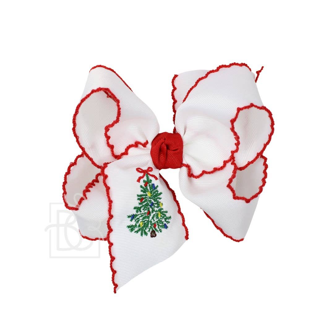 Embroidered Christmas Tree Crochet Edge Bow
