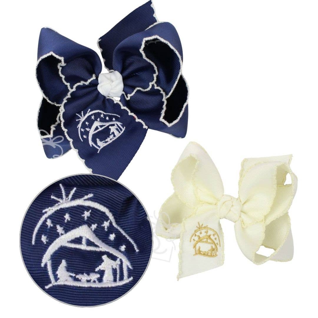Two hair bows with nativity scene design