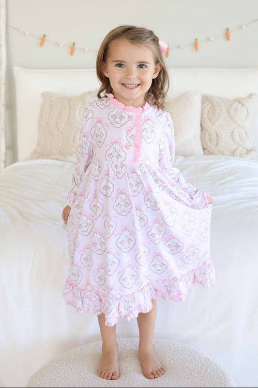 Beautiful Ruffled Night Gown with Bunny Design