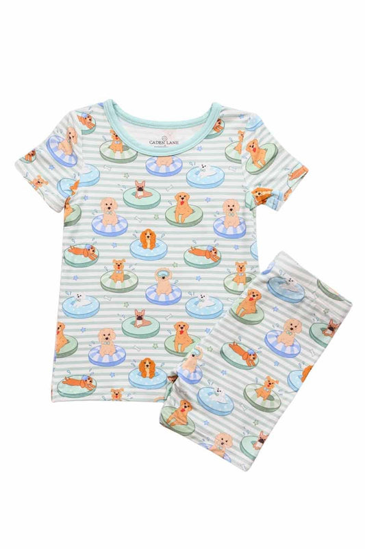 Two Piece Short Pajama Set | Poolside Pups Blue