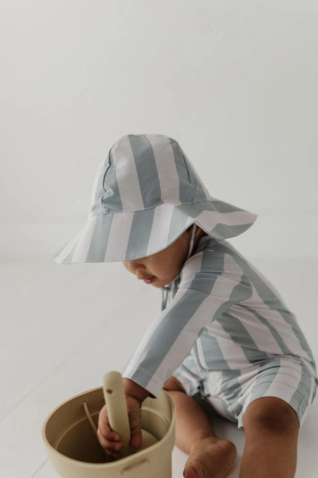 Aqua Grey Stripe Sun Hat