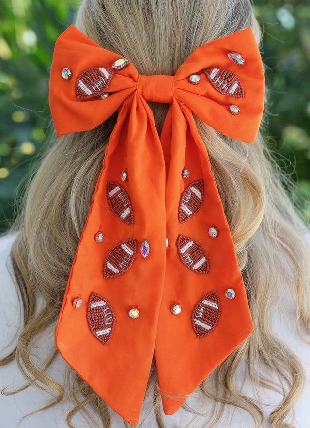 Hutson Beaded Football Bow ORANGE
