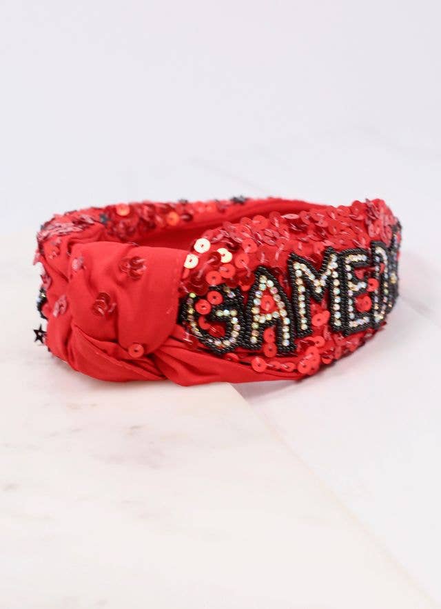 Game Day Sequin Headband RED BLACK