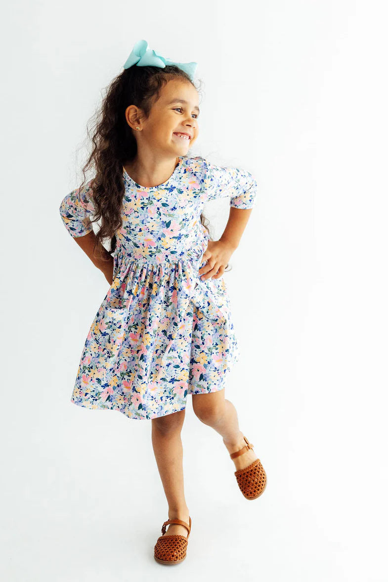 Mila Rose Fall Floral 3/4 Sleeve Pocket Twirl Dress