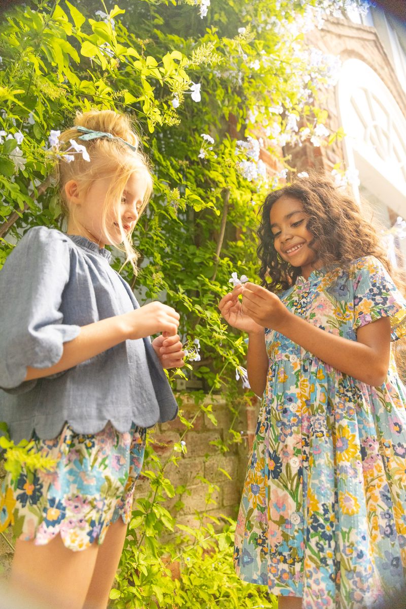 Girls Autumn Dress // Blue Large Stretch Floral