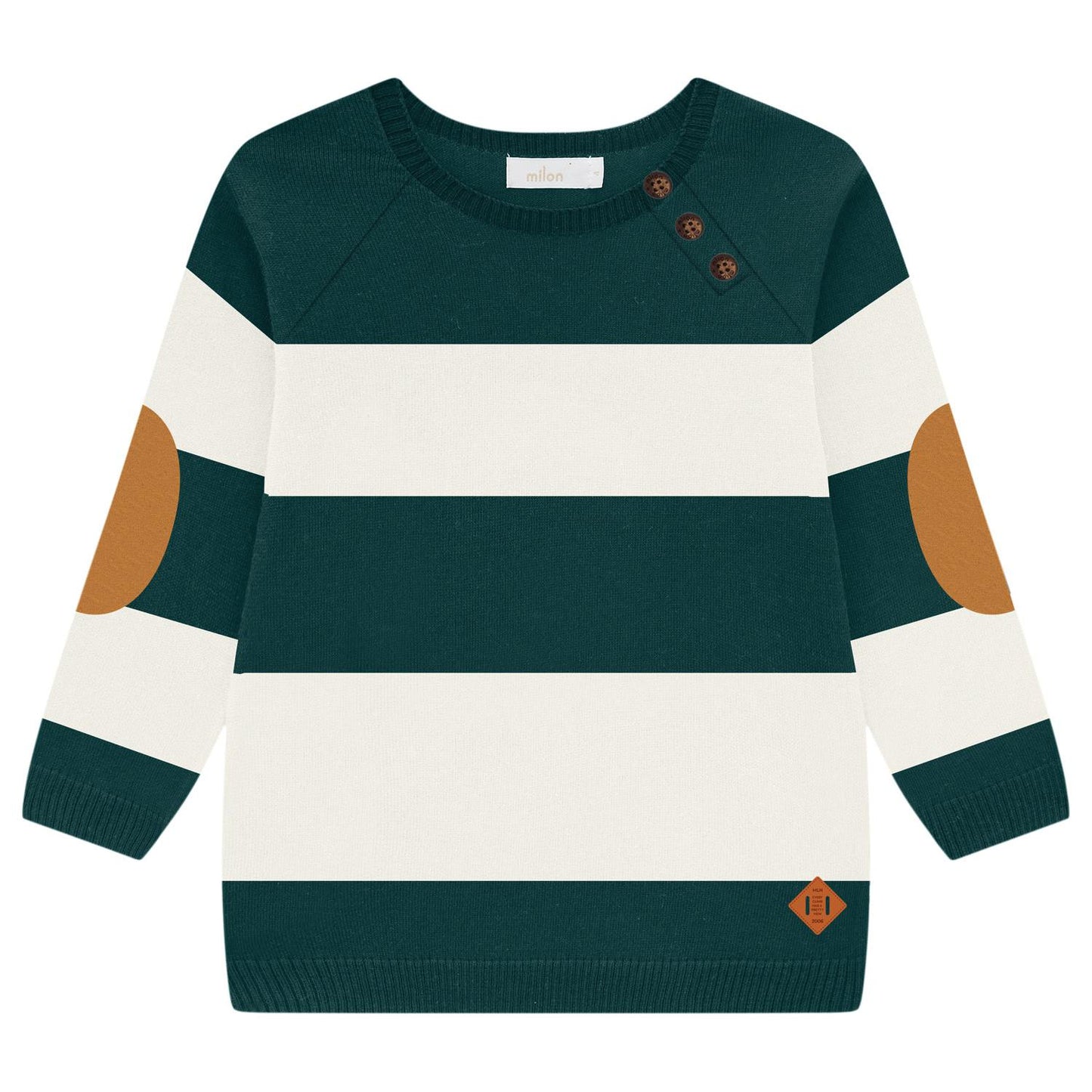 Children's sweater with green and white stripes