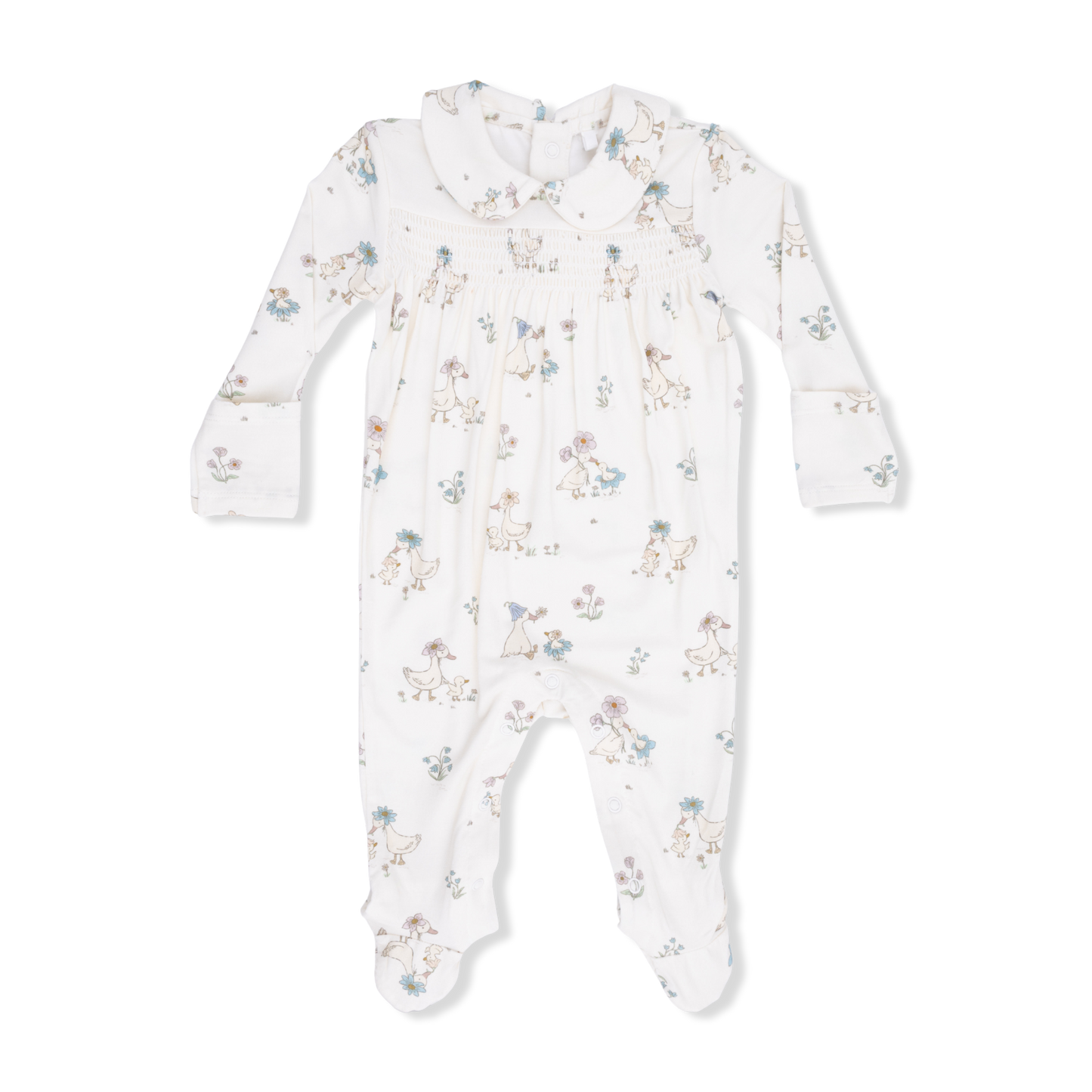 Flower Ducklings // Smocked Peter Pan Snap Footie