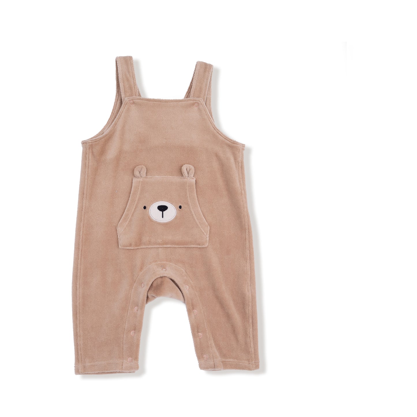 Velour Teddy Bear Overalls W/ Bear Kanga Pocket