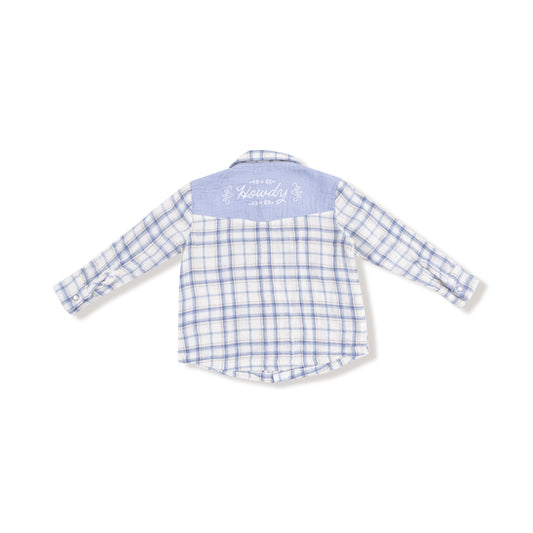 Blue Plaid Western Pearl Snap Shirt