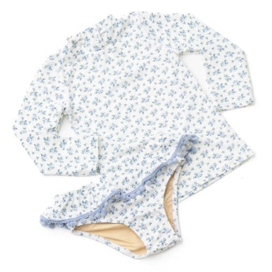 Cottage Floral Blue Rashguard Two Piece Swimsuit