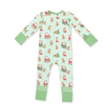 Convertible Romper // Green Vintage Reindeer & Santa