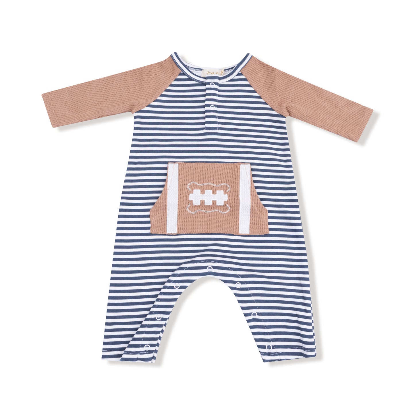 Stripes with Football Long Sleeve Raglan Henley Romper