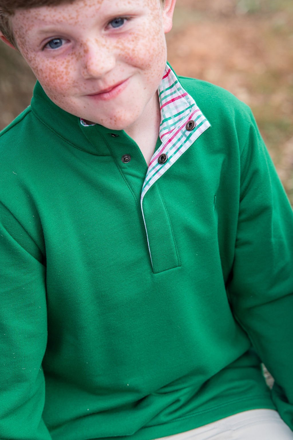 Green Cotton 1/4 Zip Pullover // Plaid