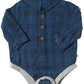 Jasper Woven Onesie // Royal & Black Micro Plaid