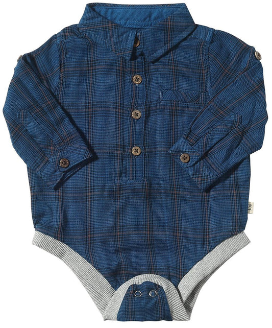 Jasper Woven Onesie // Royal & Black Micro Plaid