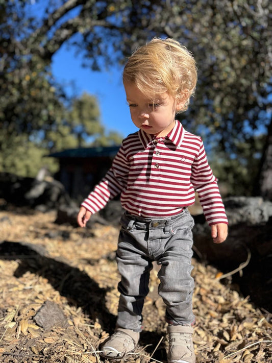 Seymour Polo Onesie // Burgundy & Cream