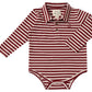 Red and white striped baby onesie with collar