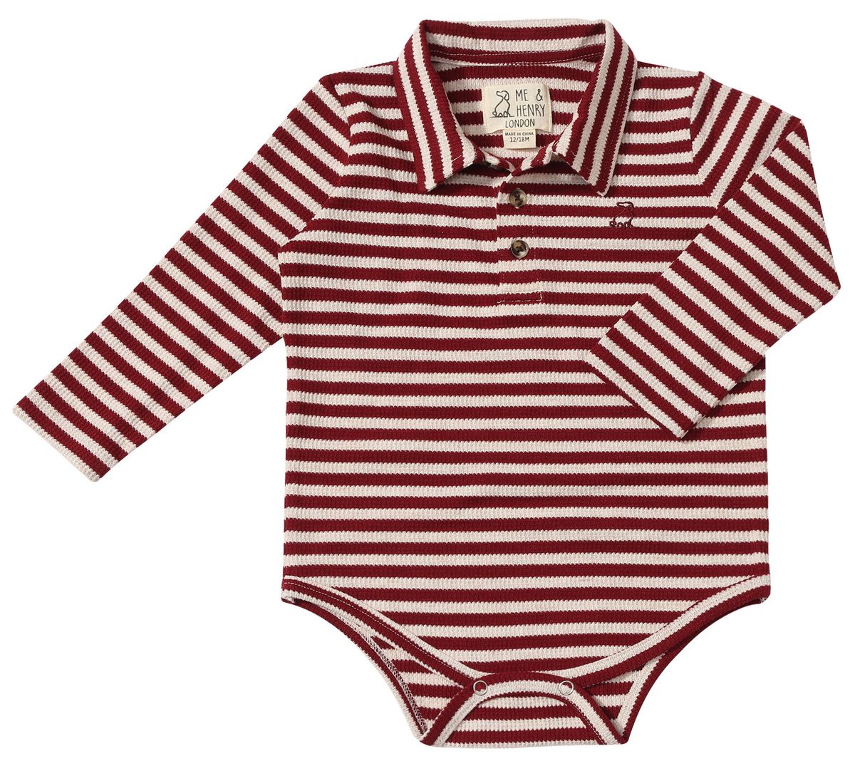 Red and white striped baby onesie with collar