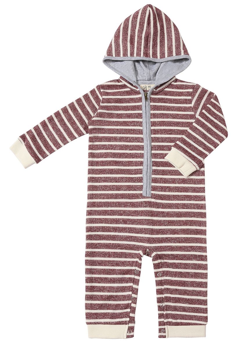 Striped baby onesie with a hood