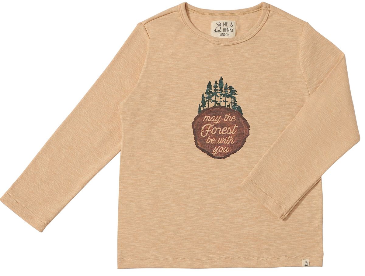 Beige long-sleeve shirt with forest graphic 