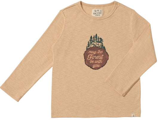 Beige long-sleeve shirt with forest graphic 